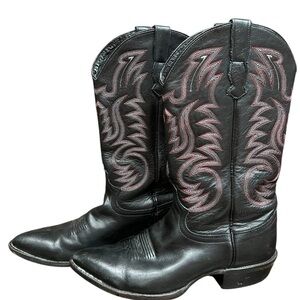 Embroidered Black Leather Western Boots